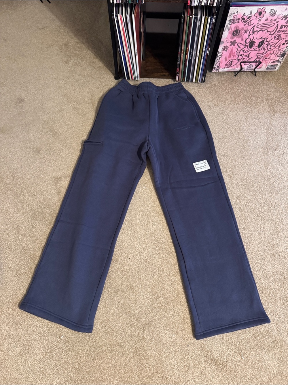Navy Blue Fleece Cargo Sweatpants Comfrt